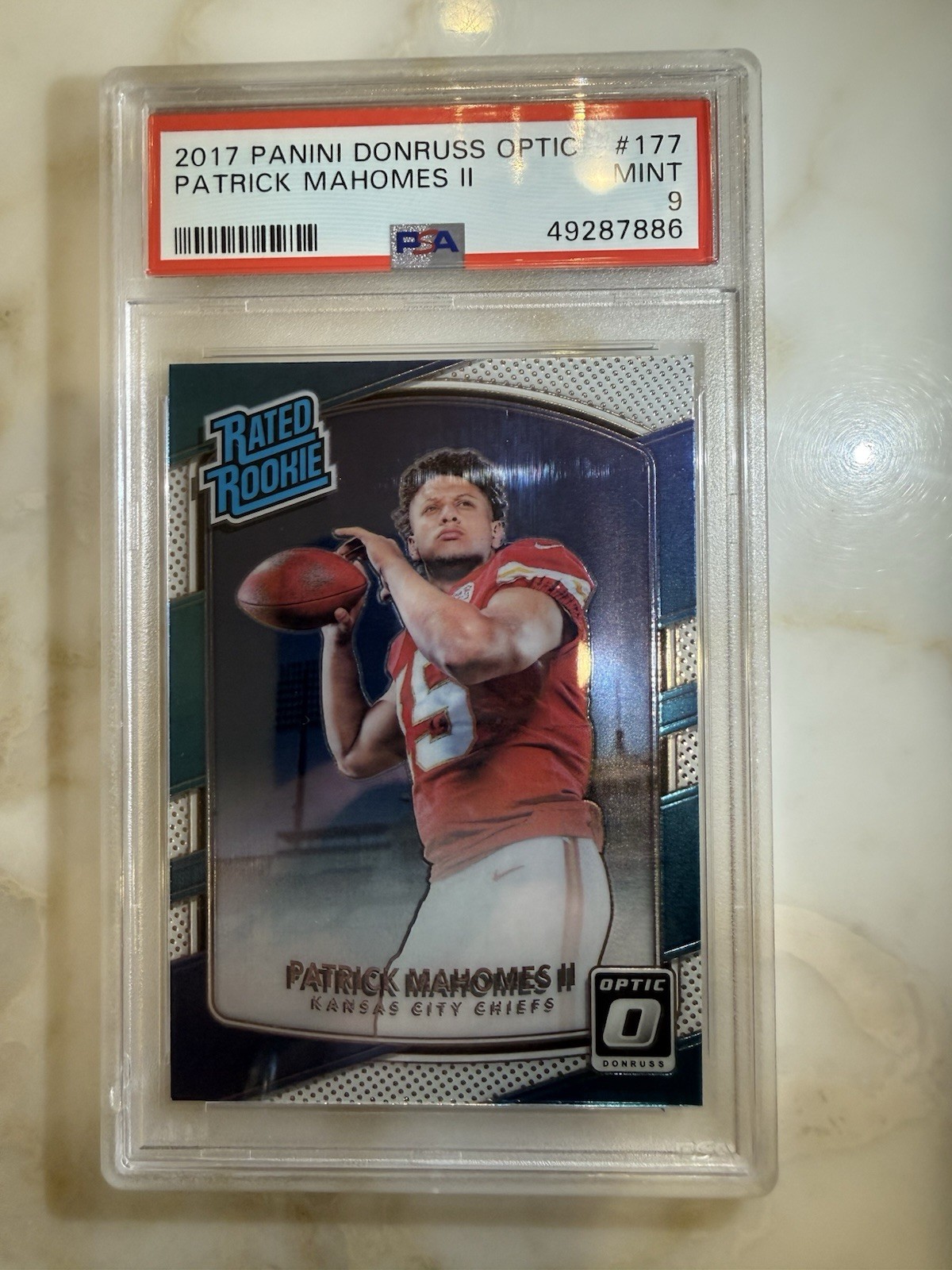 Panini 2017 Donruss Optic Patrick Mahomes II Rated Rookie #177 RC PSA 9 KC