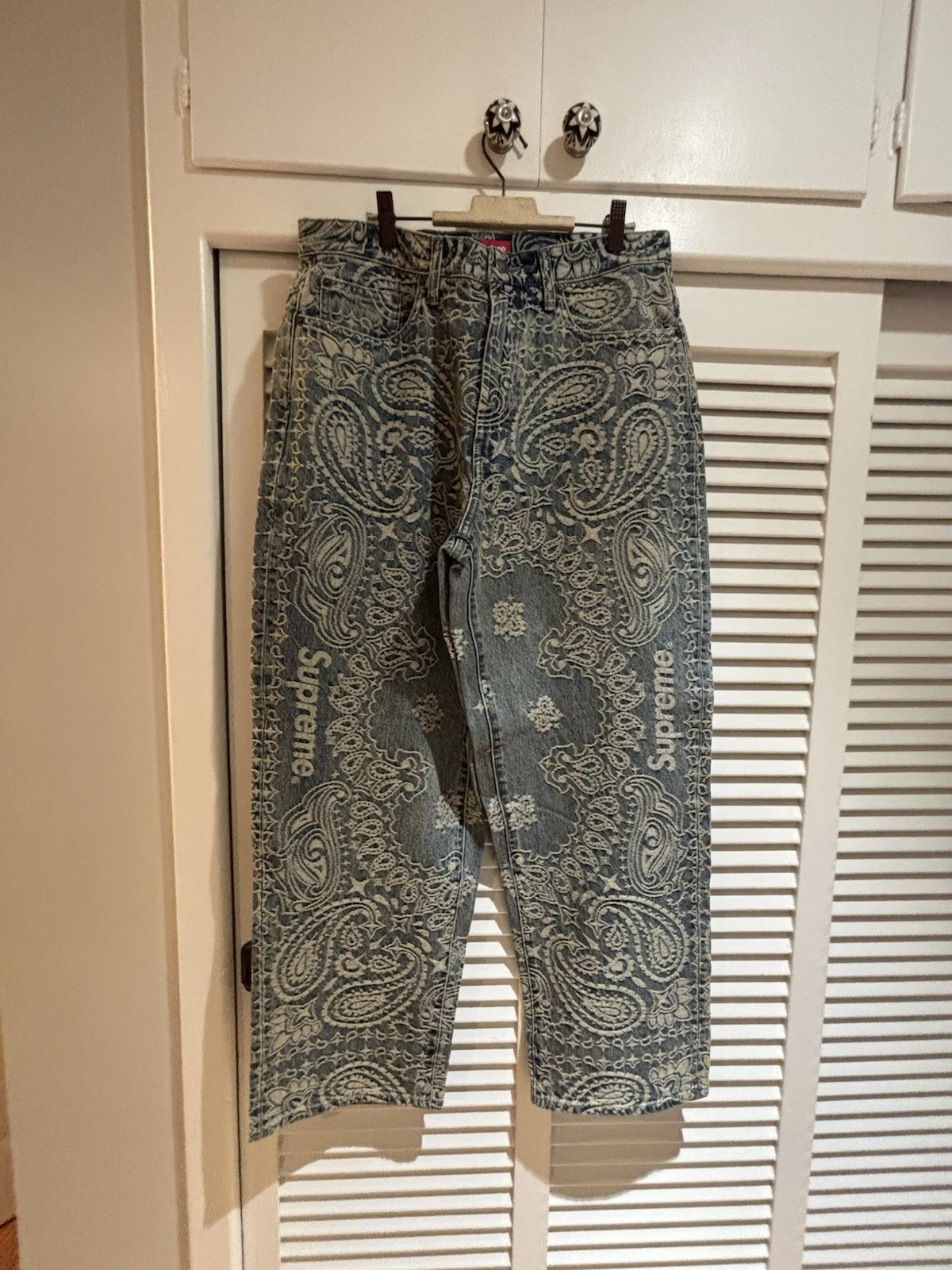 Jean baggy bleu jacquard Supreme bandana taille 30 