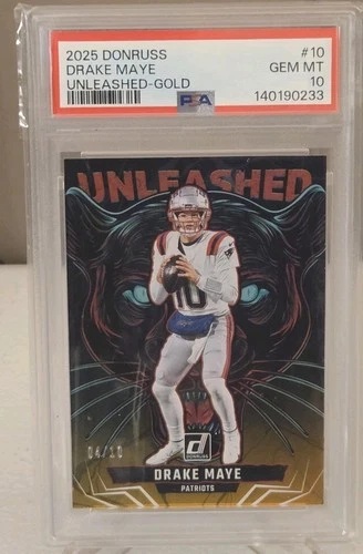 2025 Panini Donruss Drake Maye Gold Unleashed 04/10 SSP  PSA 10 POP 2
