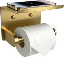 Toilet Paper Holder with Shelf Adhesive or Screw-In Bathroom Toilet Paper Roll H