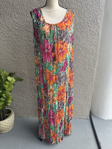 Roaman's Womens Maxi Crinkle Gauze Multi Tropical Floral Dress Sz 1X (22-24) NWT