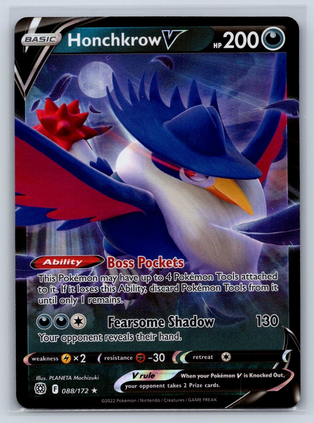 Honchkrow V 088/172 Holo SWSH09: Brilliant Stars NM Pokemon TCG Card