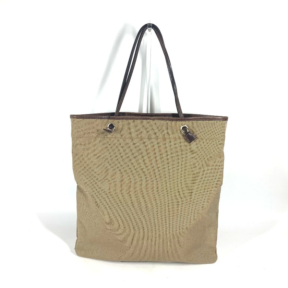 RARE PRADA vertical logo tote shoulder bag in beige canvas and leather for women