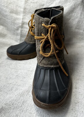 SPERRY Womens Brown Wool /blk Rubber Duck Boots Sz 5.5 Pre  display picture 3