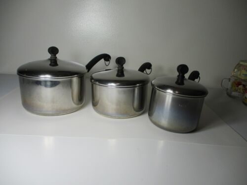 Vintage Farberware Aluminum Clad Stainless Cookware 6 Piece Sauce Pans w/ Lids - Picture 1 of 20
