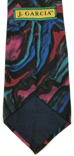 J Garcia Men's Short Silk Tie Abstract Red Blue Black Purple 3 7/8" W x 55 3/4 L - Picture 7 of 12