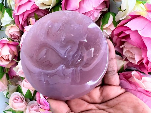 Rose Quartz Sun and Moon - Rose Quartz Sun & Moon Face Carving - 4" Rose Quartz - Picture 8 of 8
