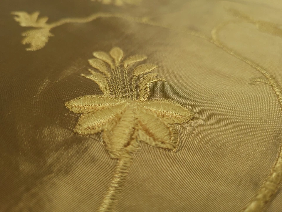 SP 412 SEPIA Embroidered Bronze Green Floral Vine Taffeta Drapery Fabric - Image 4 of 4