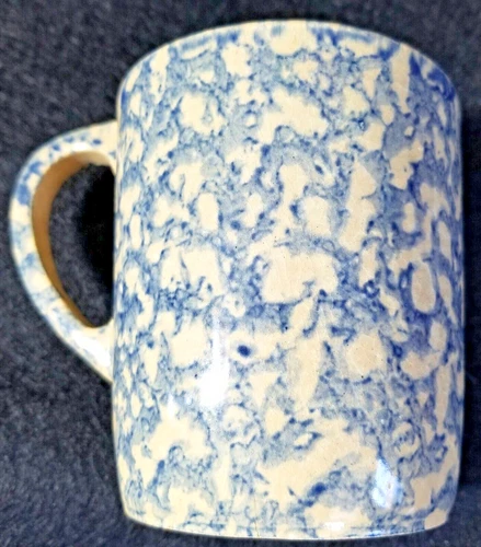 Vintage RRP Co USA Roseville Ohio Pottery Blue Spongeware Mug Nice!