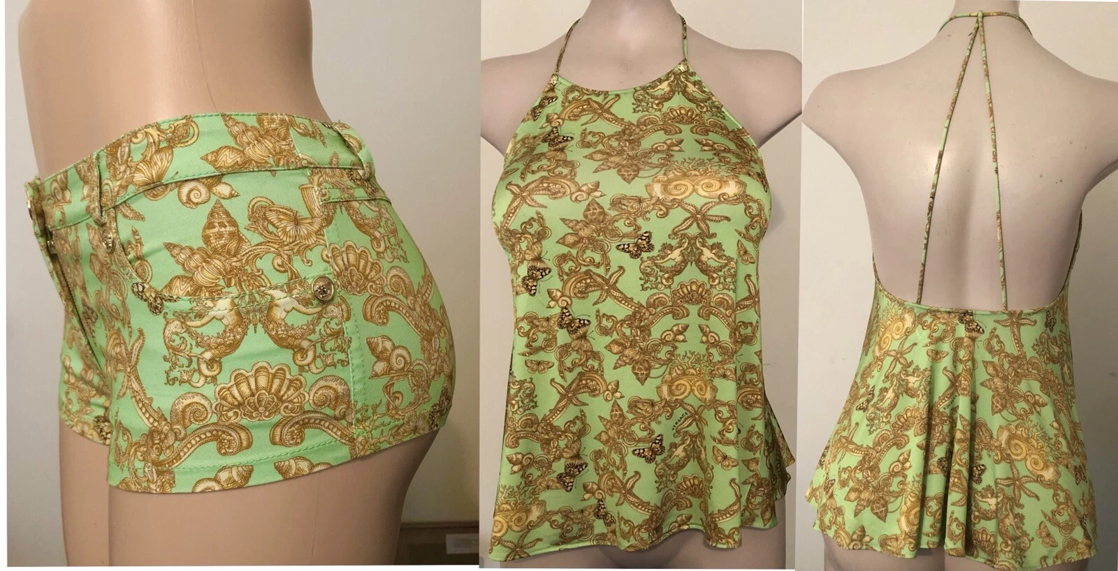 Versace — Versace S/S 2005 Tresor De La Mer Hot Pants Ensemble  Rare  golden print