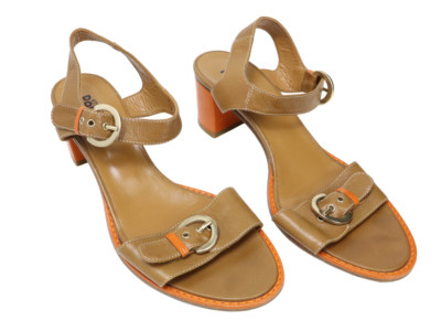 POLLINI Shoes Women's EU 40 Brown Buckle Open Toe Block Heeled Sandals
