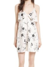 Brand New ALICE + OLIVIA White and Black Floral-Print Ruffle Slip Dress, Size L 