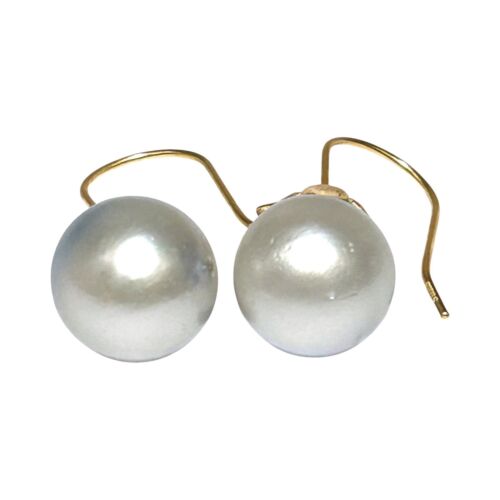 Stunning 13.3mm Indonesian Silver White South Sea Pearl Dangle Hook Earrings - Picture 7 of 8