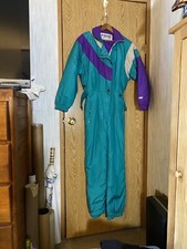 Vintage FERA Women's Size Ladies 10 Skiwear 1 Piece Ski Suit- Teal Purple Grey
