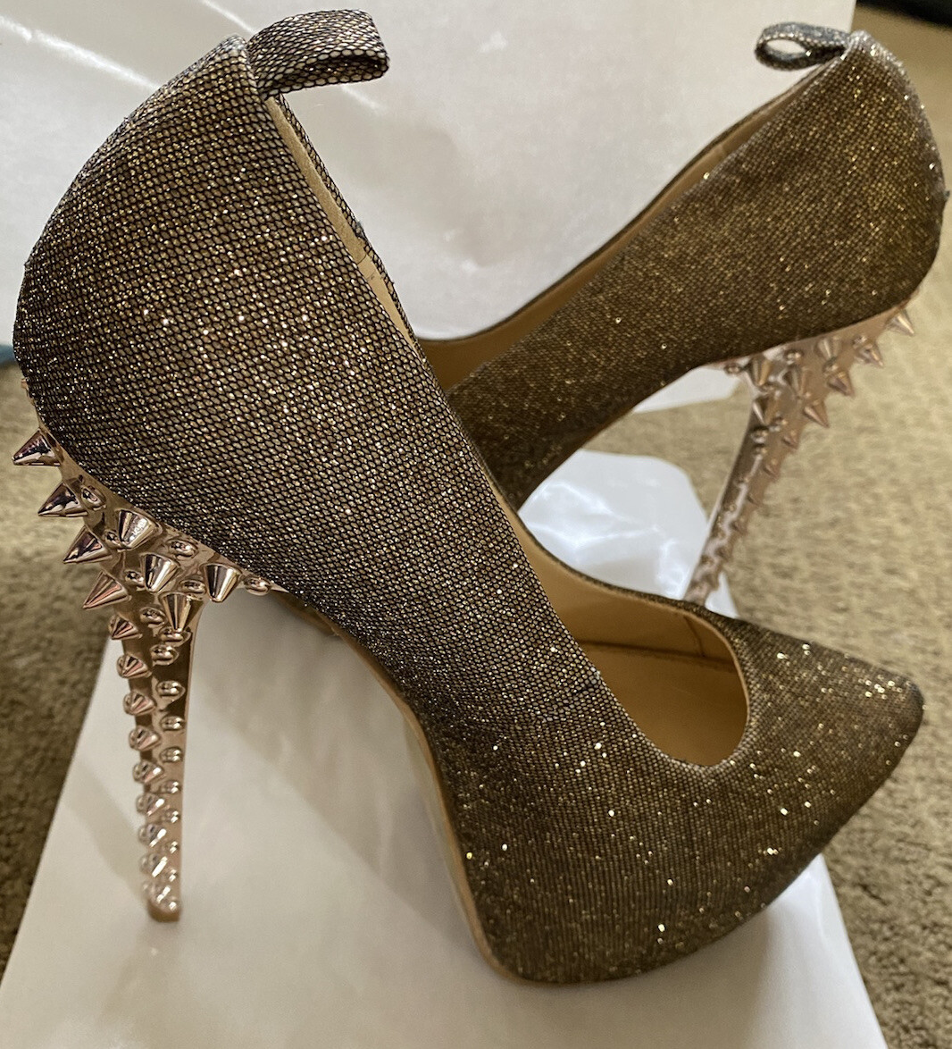 Heel Platform Spike High Heels Shoes Spike High Heels Gold Cape