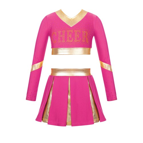 Kids Girls High School Uniform Fancy Dress Up Cheerleading Costume Long Sleeve - Picture 50 of 72