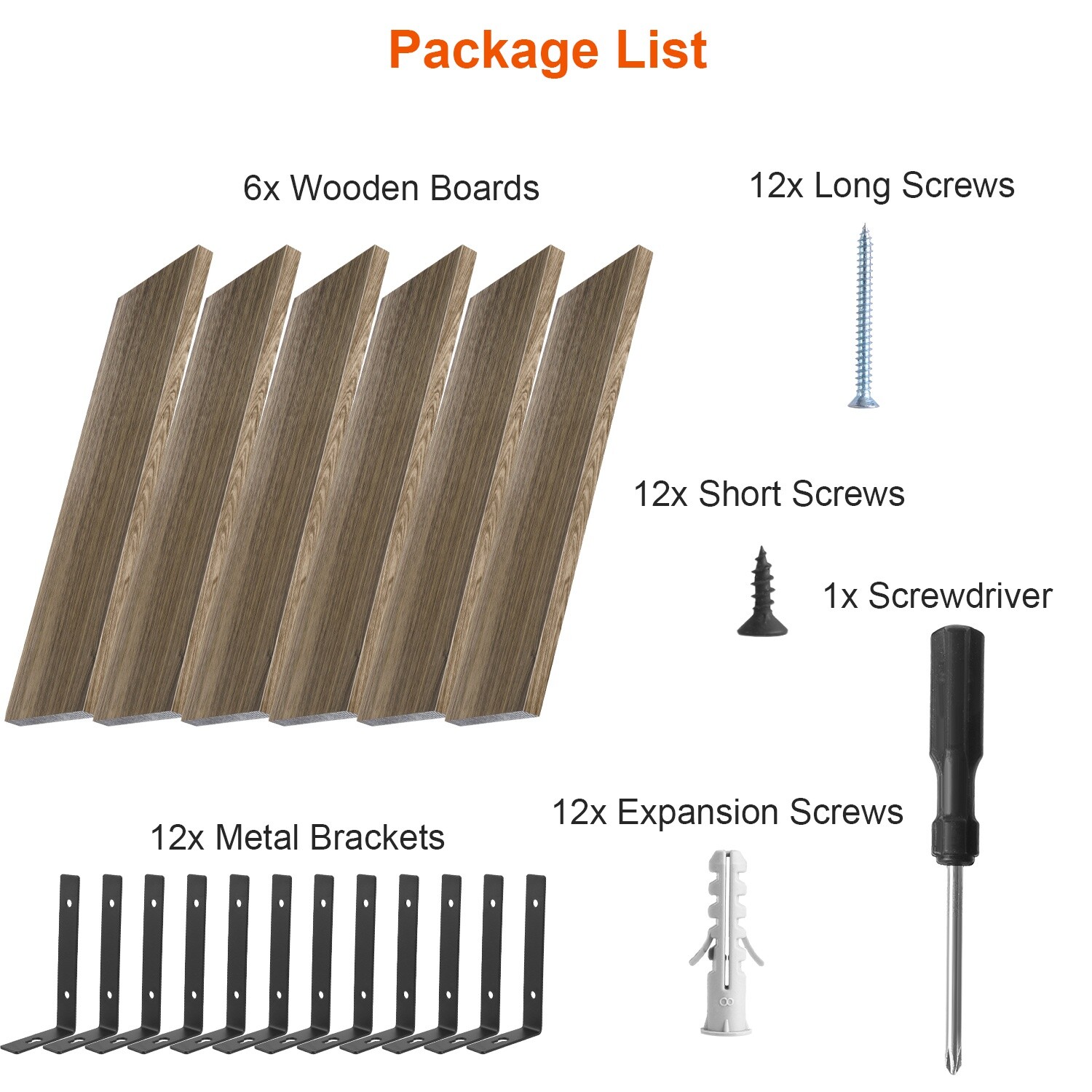 6PCS Set Floating Shelves Wall Mounted Wood Display Storage Shelves Home Office