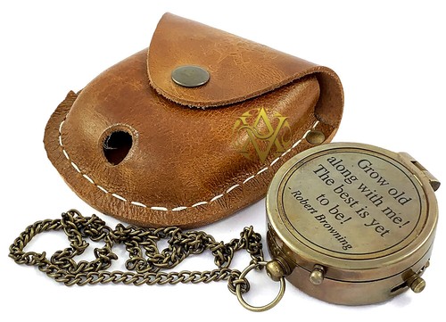 Boussole Ancienne En Laiton Avec étui Cuir, Cadeau Personnalisé "À Mon Fils"
