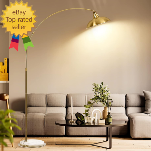 Gold Brass Arc Floor Lamp for Living Room - Mid Century Modern Standing Lamp, Ov - Picture 8 of 8