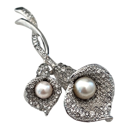 Signierte Anstecknadel Brosche Pave Kristalle silberfarben Calla Lilie signiert Ann K Nachlass 7T - Bild 2 von 3