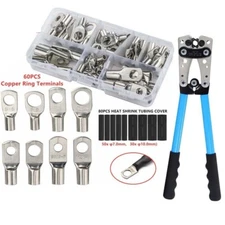 140pcs Copper Lugs Ring Terminals Bare Battery Welding Crimp Wire Connectors Kit