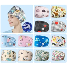 Surgical Scrub Cap Doctor Nurse Bouffant Hat Adjustable Head Cover with Buttons