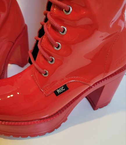 ROC Lash Boots Red Lace Up Chunky Block Heel Platform Size 40 (US 9) Sexy - Picture 11 of 24
