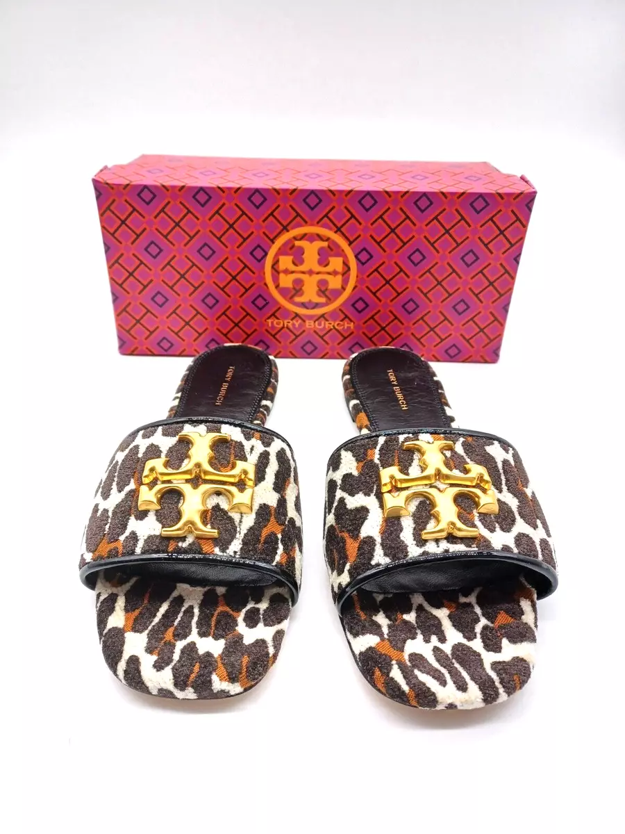 AUTH Tory Burch Eleanor Leopard Medallion Flat Sandals Size 7.5 US