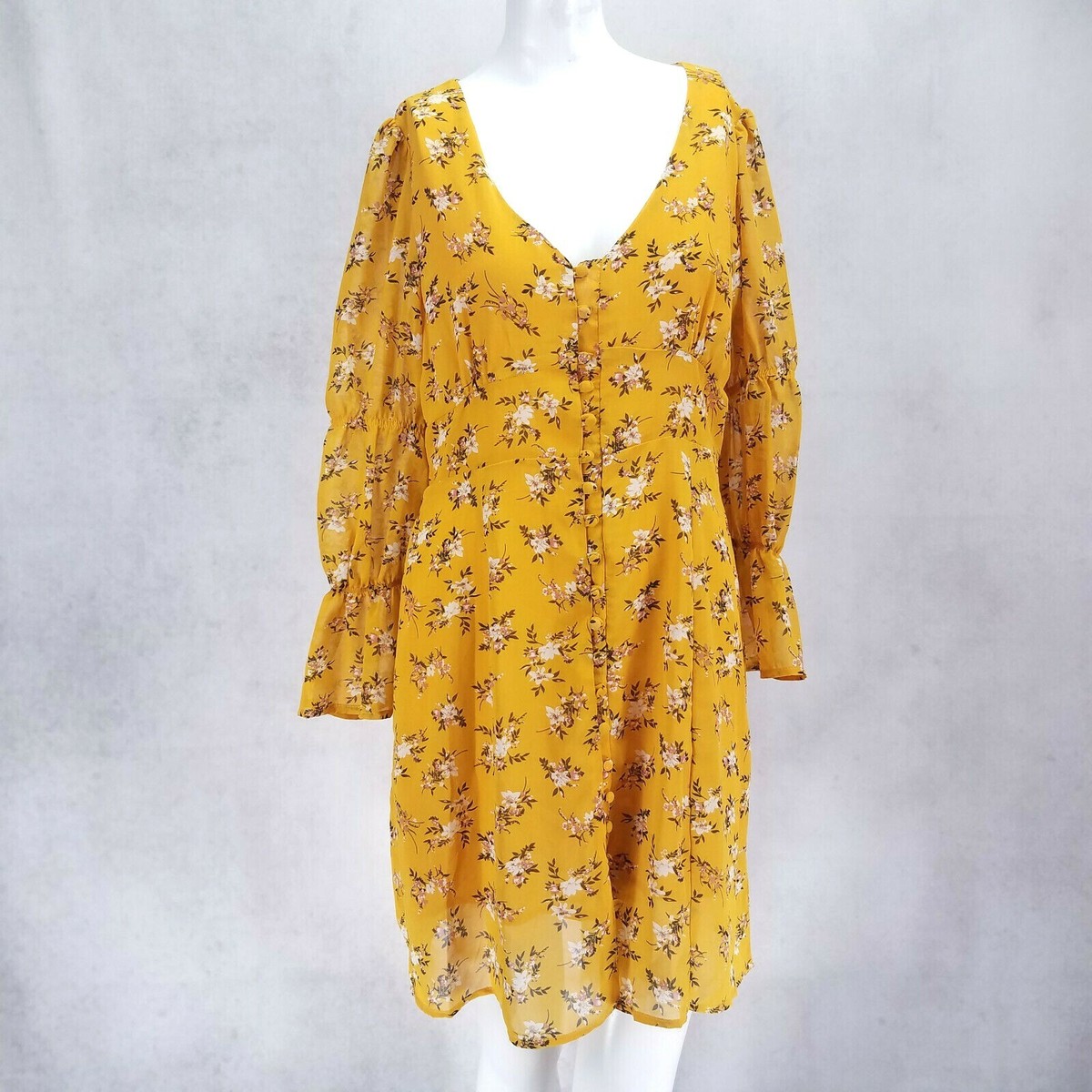 Melloday Nordstrom L Floral Long Sleeve Button Front Dress NWT