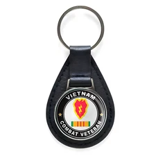 25th Infantry Division Vietnam Combat Veteran Leather Keychain Silver Keyring