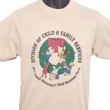 Vintage Christmas T Shirt Mens Size Small Beige 80s Child & Family Made In USA