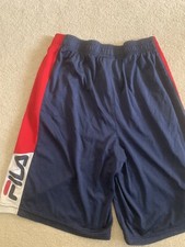 Fila Boys Athletic Shorts Blue Red Colorblock Slash Pockets Pull On XL Boy 18-20