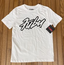 New FUBU Men s White Short Sleeve Logo T-Shirt Tee Crew Neck Size Small 34-36