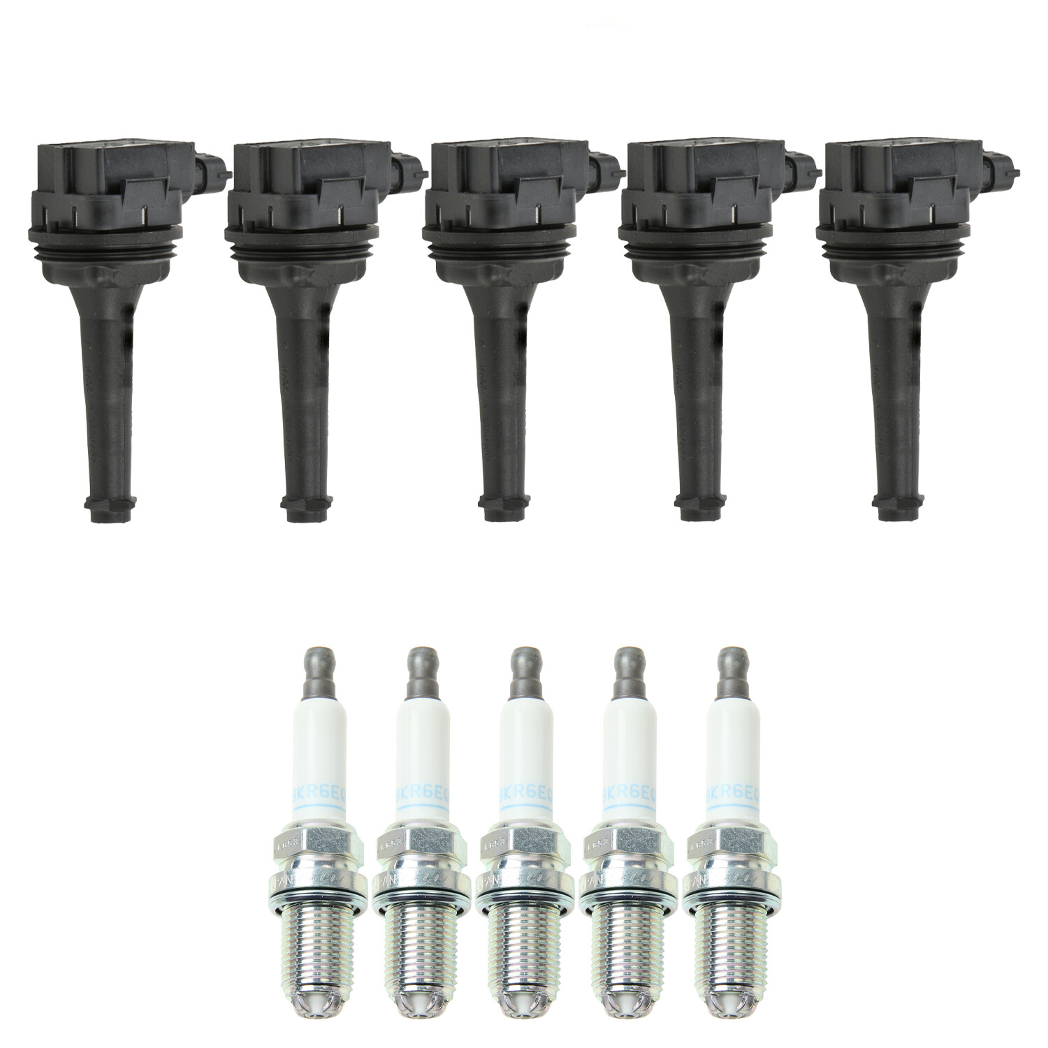 Bosch 5 Ignition Coil NGK 5 Standard Spark Plug Kit For Volvo S60 S70 V70 2.4 L5