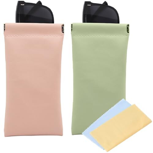 Sunglass Case, Soft Eyeglass Cases for Women Portable Squeeze Top Leather