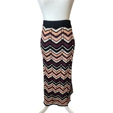 Falda tejida NKN NEKANE en zigzag Chevron negra púrpura crema melocotón pequeña/mediana nueva con etiquetas
