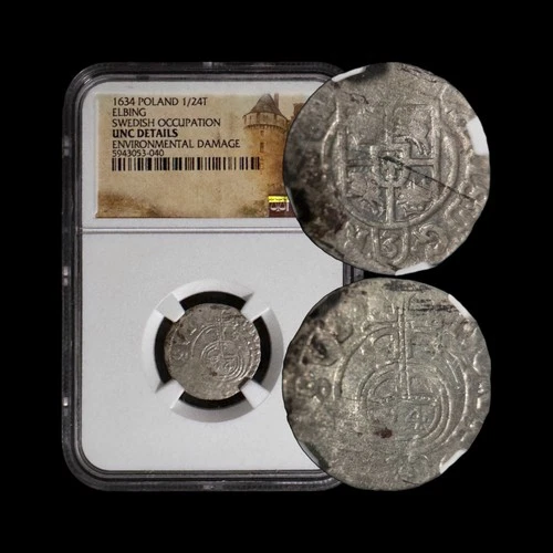 POLAND. 1634, 3 Polker, Silver - NGC UNC - Christina, Elbing, Poltorak