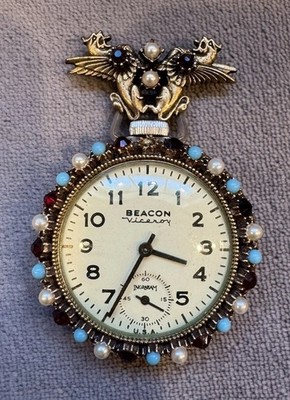 GAUDY GORGEOUS Pocket Watch 18s Ingraham Faux Pearls Turquoise Red Glass