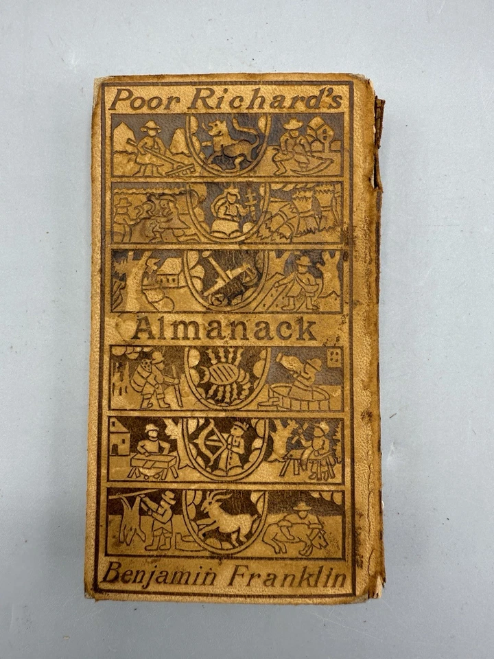 1898 Edition Benjamin Franklin POOR RICHARD’S ALMANACK Leather w/ 1733 Facsimile Foto 2 de 4