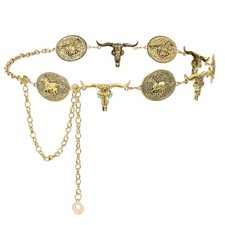 Western Concho Belt for S:Fit Waist up to 36" B-brass longhorn Chain Belt 