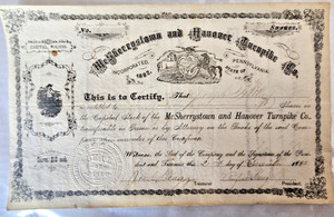 1882 MCSHERRYSTOWN & HANOVER TURNPIKE COMPANY - SERIAL # 6