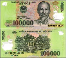 Vietnamese Currency 100,000 Vietnam Dong, Random Year, P-122, UNC, Polymer