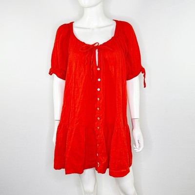 Cleobella Orange Mini Tunic Dress Size S Short Sleeve Casual Boho Button Front