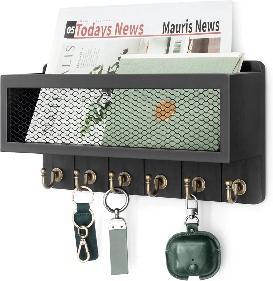 Farmhouse Key Holder Wall Mount Home with Mail Organizer with 6 Sturdy Key Hooks - Image 4 of 4