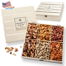 Nut Gift Basket Reusable Wooden Crate Healthy Gift Option Gourmet Snack Food Box
