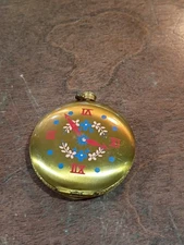 Henriette Pocket Watch Style Powder Makeup Brass Compact Vintage
