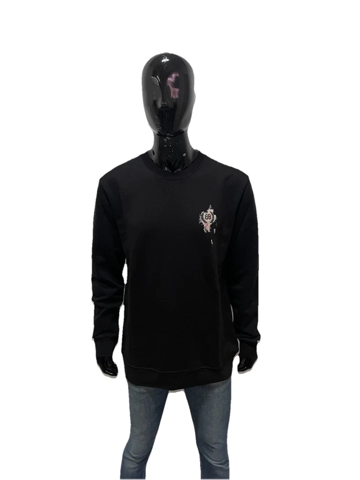 Felpa Balenciaga Uomo 2XL Nera Logo BB Crest Retro Paint Effect Originale Top - Immagine 4 di 4