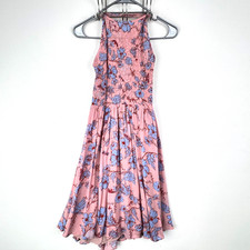 KIMCHI BLUE Pink Floral Midi Dress L Smocked Back Sleeveless Rayon Flowy