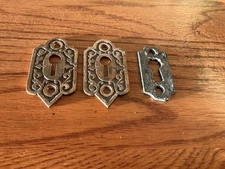 Lot of 3 Vintage Furniture Keyhole Escutcheons — Ornate Brass & Plain Plate