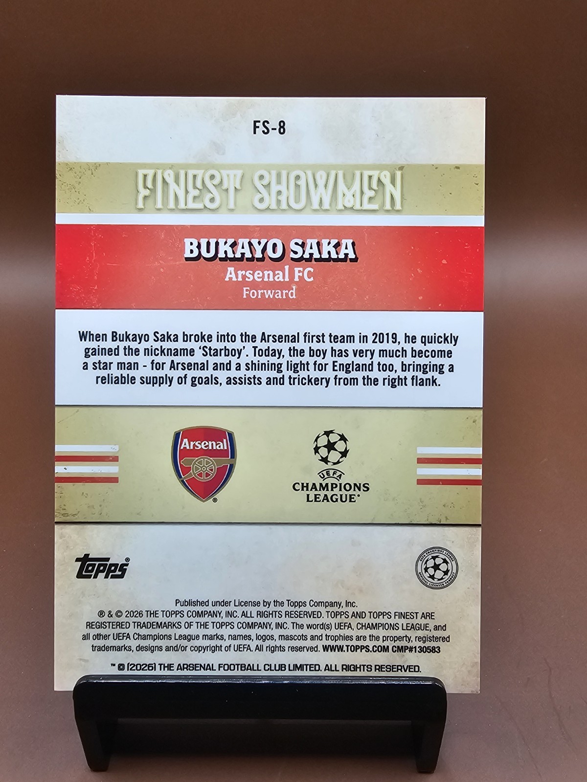 2025-26 Topps Finest UCC - #FS-8 Bukayo Saka Finest Showmen Purple Refractor /75 view 2